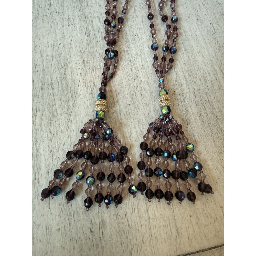 Joan Rivers Firepolished Crystal Removable Tassle Lariat Necklace Purple Aqua - Picture 11 of 11